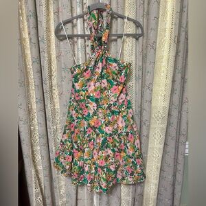 Copper Key Tropical Floral Halter Dress Small